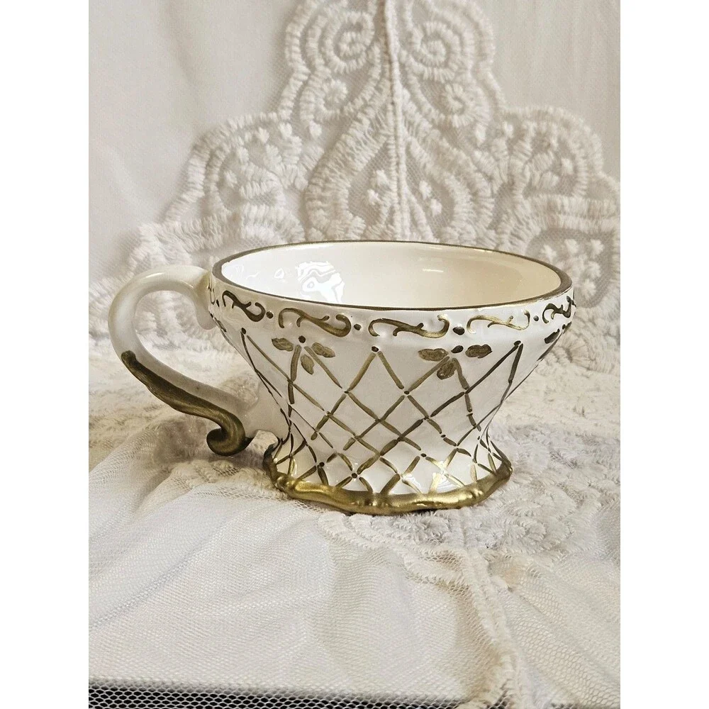 Stackable Hand Painted Teapot Gold & White Make the season Bright Single Serve